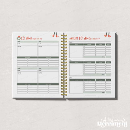 green elf on the shelf ideas and diy ideas pages open in binder