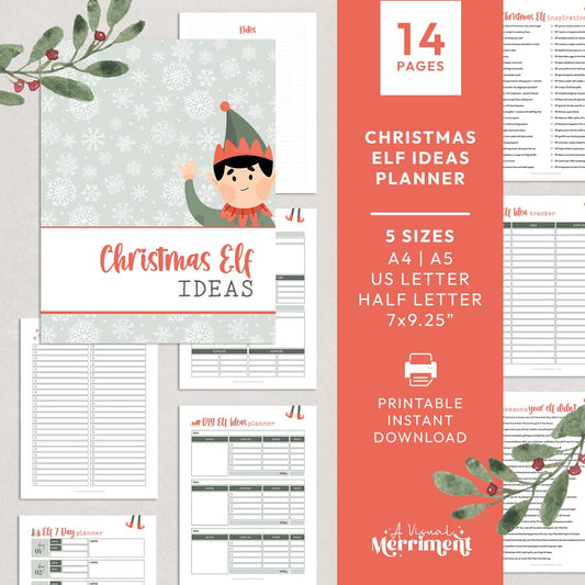 green christmas printable elf on the shelf planner bundle 14 pages graphic