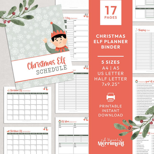 green christmas printable elf on the shelf planner bundle 17 pages graphic