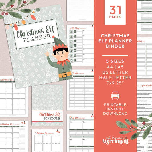 green christmas printable elf on the shelf planner bundle 31 pages graphic