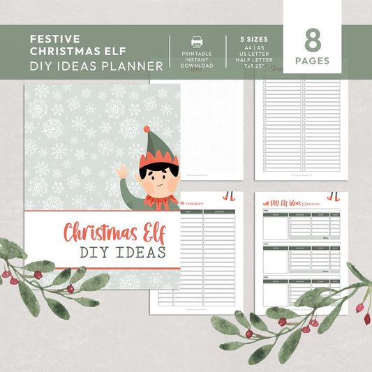 green christmas printable elf on the shelf diy ideas planner 8 pages graphic