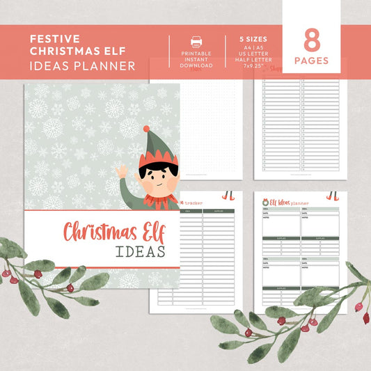 green christmas printable elf on the shelf ideas planner bundle 8 pages graphic