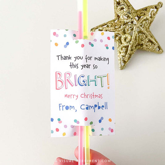 'thank you for making this year bright' merry christmas glow stick holder with christmas star decoration