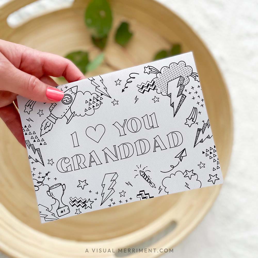 Hand holding I love you granddad kids printable coloring grandfather greeting card