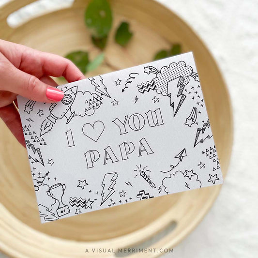 Hand holding I love you papa kids printable coloring grandfather greeting card