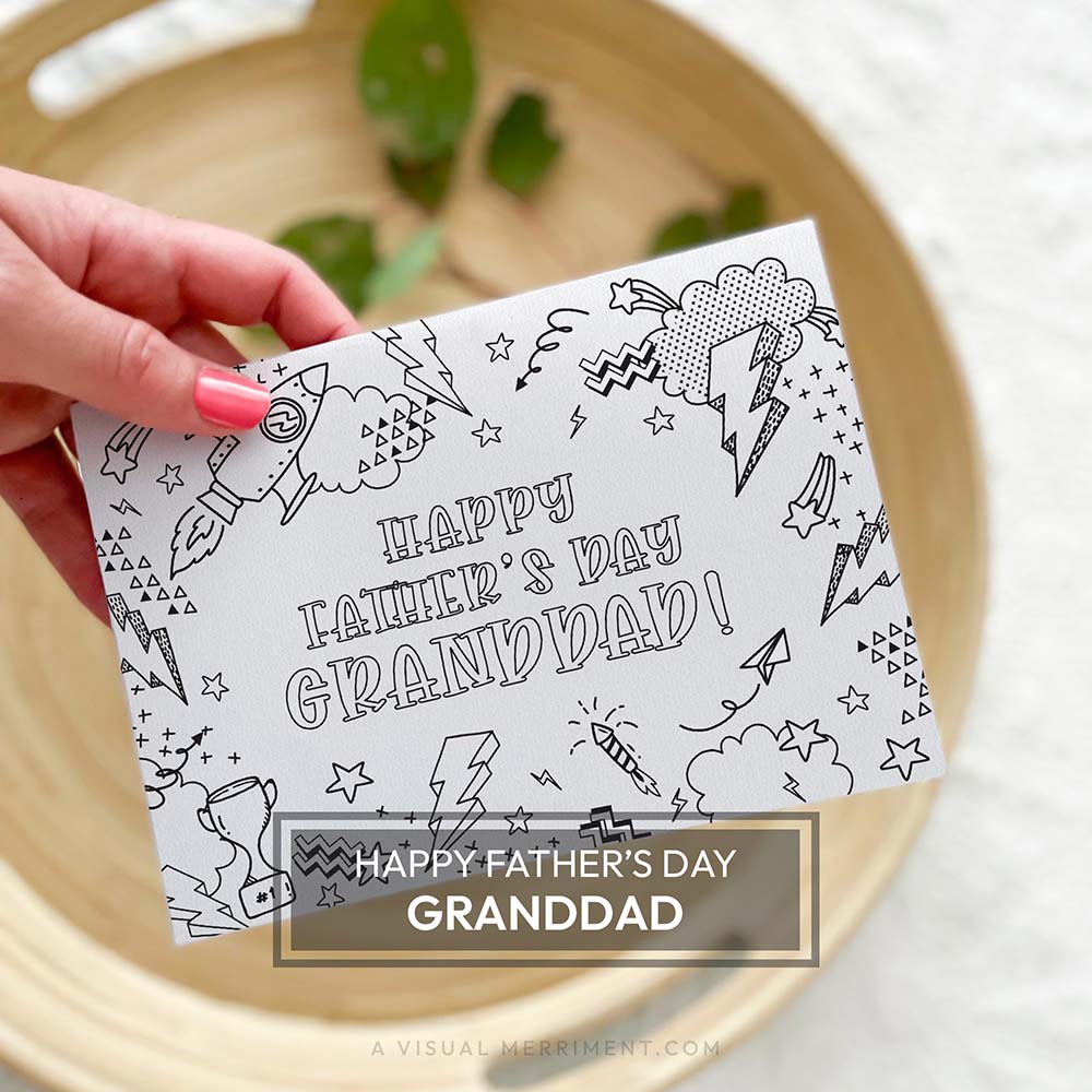 Hand holding kids happy father’s day Granddad printable coloring card