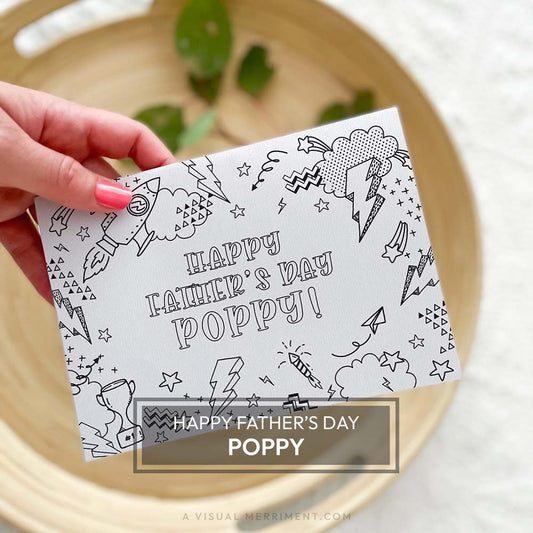 Hand holding kids happy father’s day Poppy printable coloring card