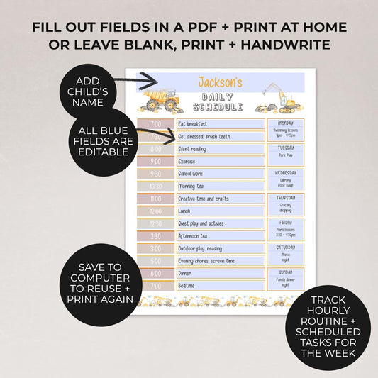 editable fields for editable printable construction daily schedule