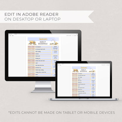 construction editable daily schedule charts on computer and laptop screens