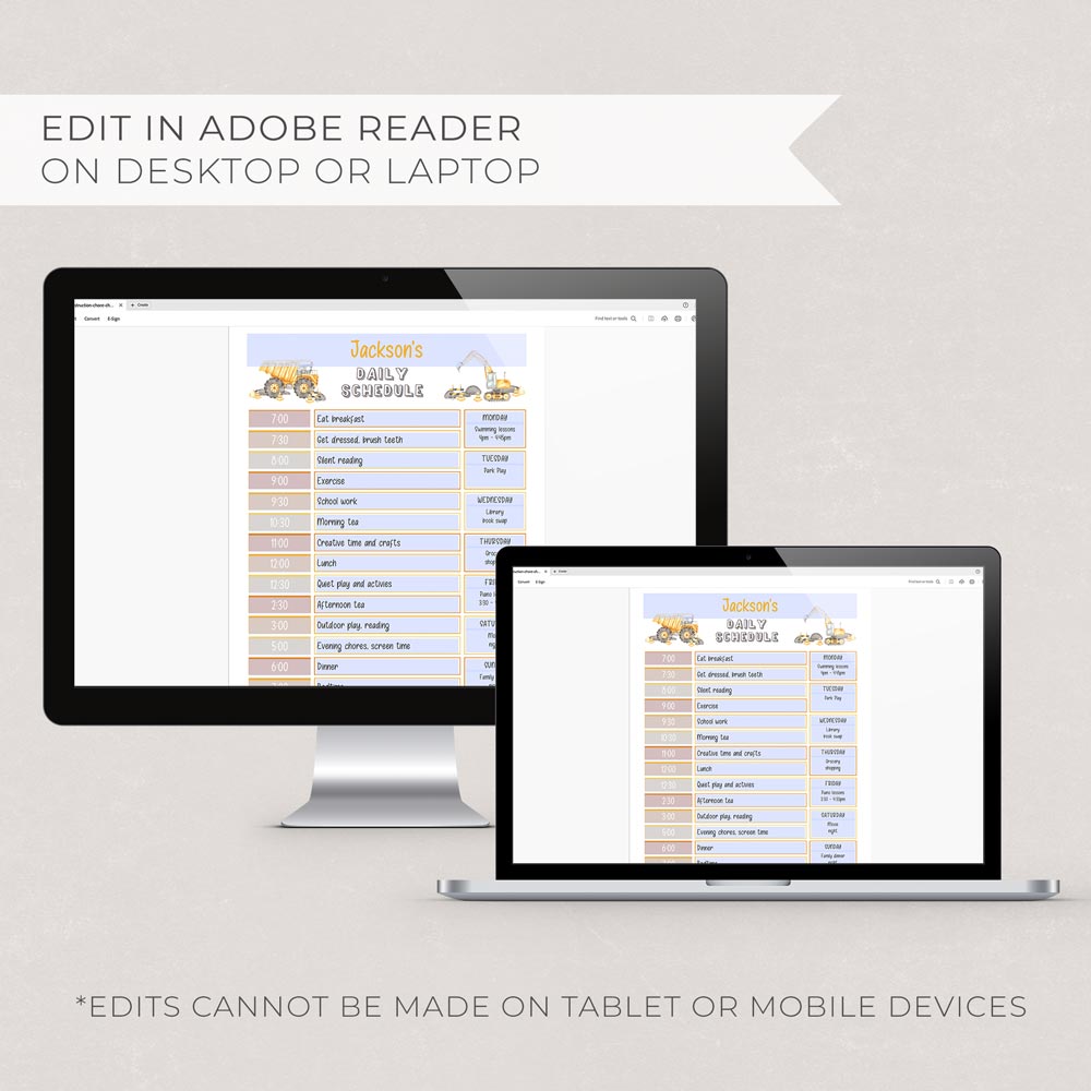 construction editable daily schedule templates on computer and laptop screens