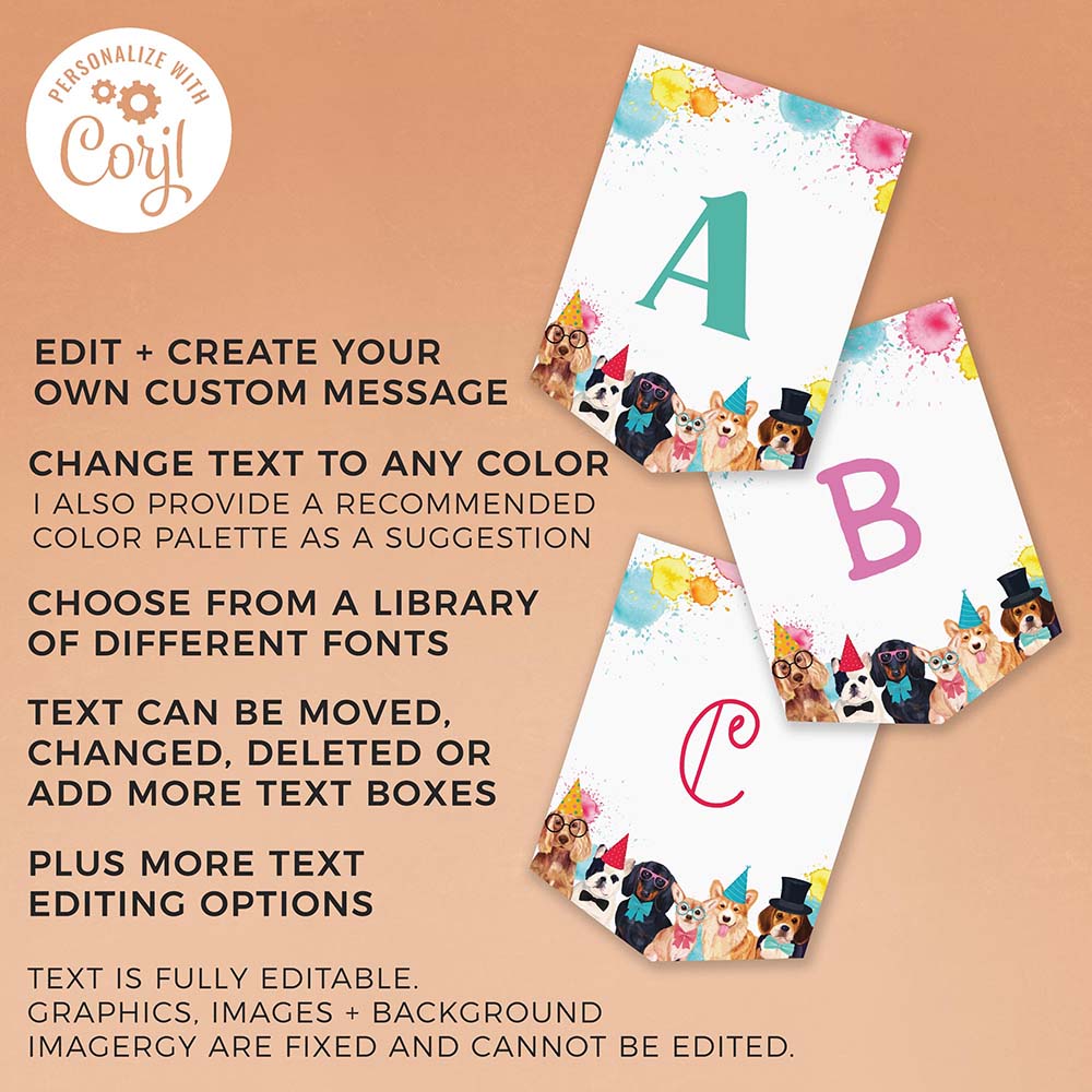 features of pawty dogs editable banner template with different flags splayed out