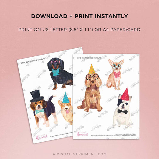 pages of party dog cutouts for cakes