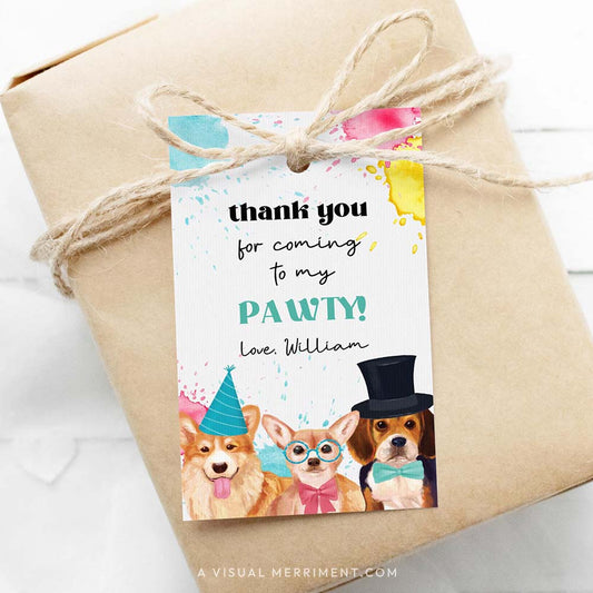 Pawty dogs Chihuahua thank you for coming to my pawty editable gift tag template on wrapped gift