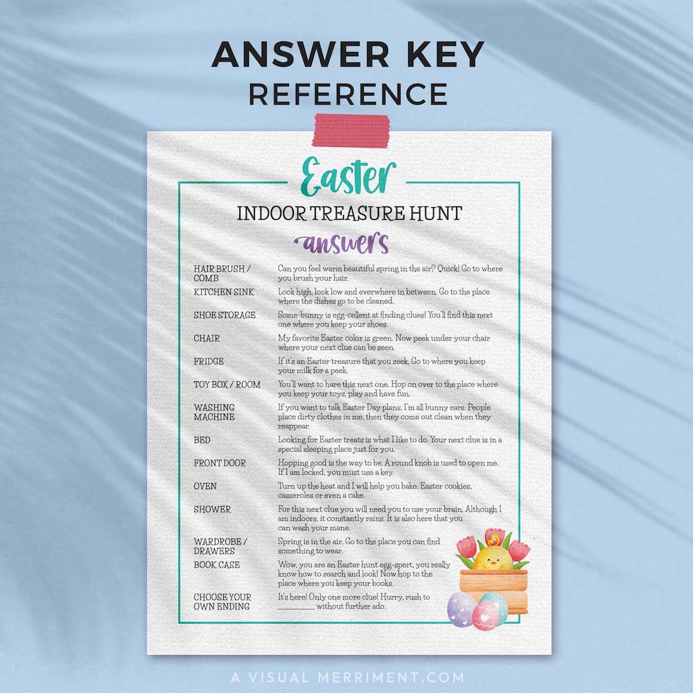 page with location answers for gnome printable easter scavenger hunt clue cards