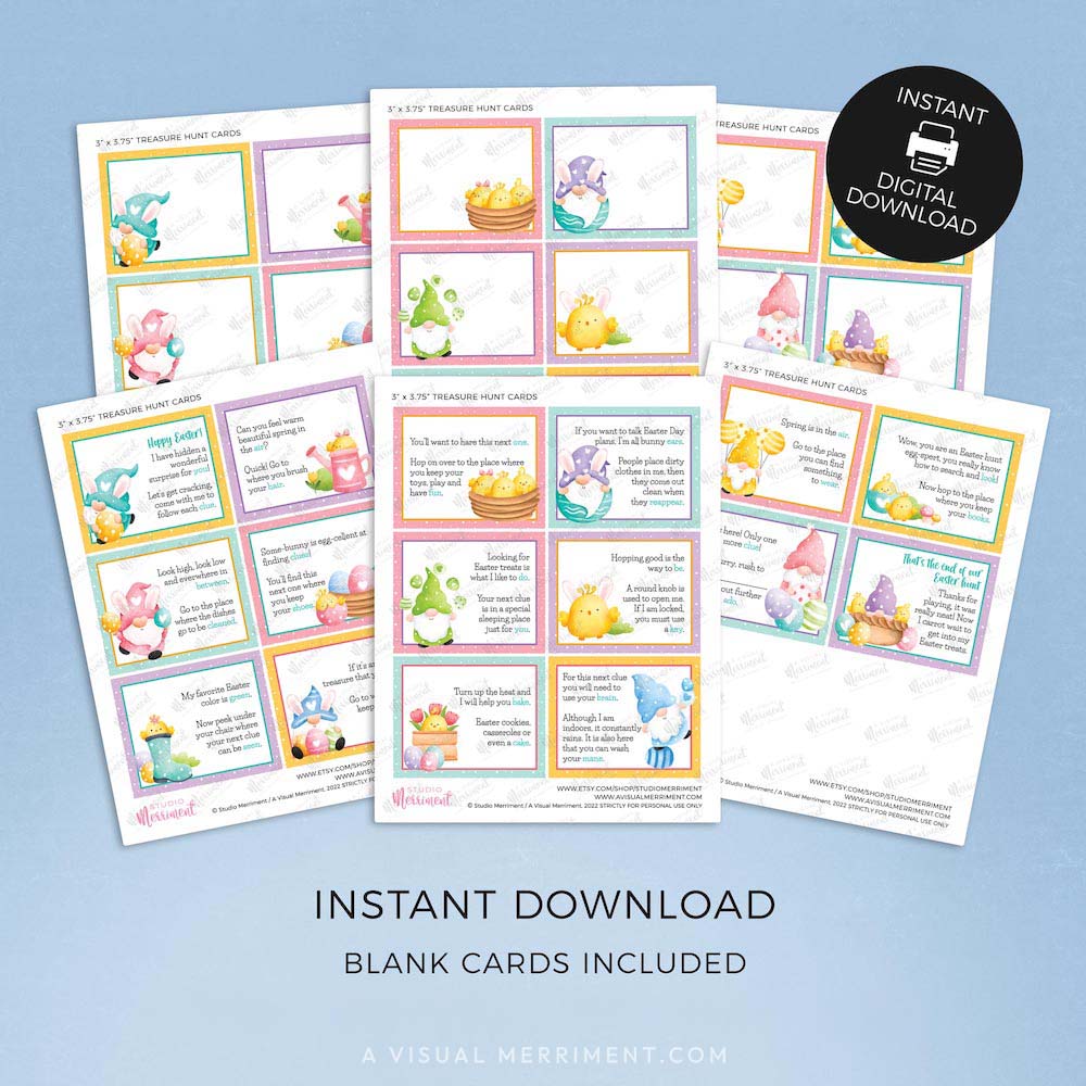 pages with inclusions for gnome printable easter scavenger hunt clue cards