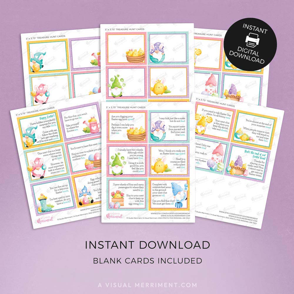 pages with inclusions for outdoor gnome printable easter scavenger hunt clue cards