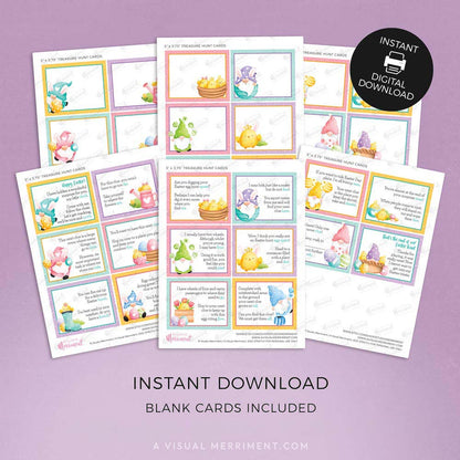 pages with inclusions for outdoor gnome printable easter scavenger hunt clue cards