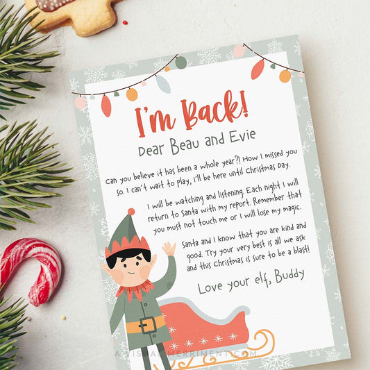 I'm back printable arrival letter from elf on the shelf