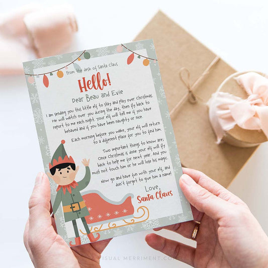 hands holding hello welcome elf letter editable printable from santa