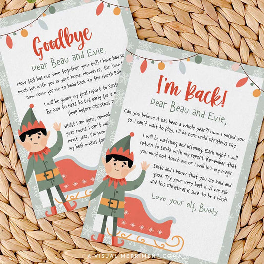 Elf on the shelf I'm back & goodbye printable letter templates on grass