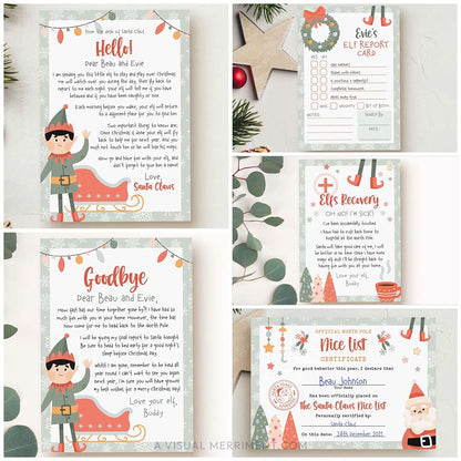 collage of 5 cards and letters in festive elf and santa design