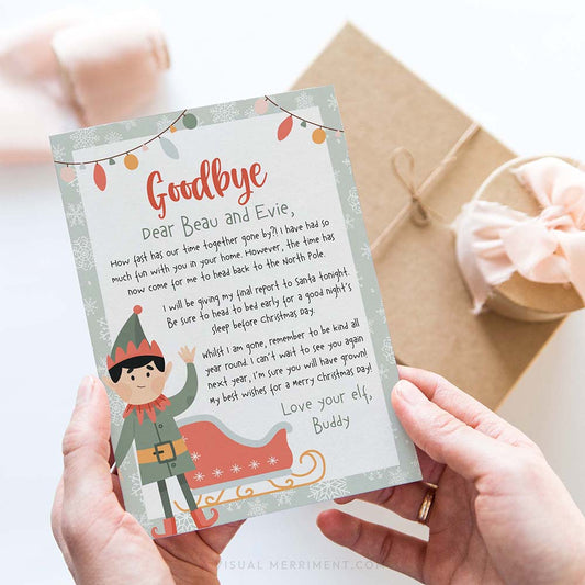 hands holding editable goodbye letter from elf on the shelf