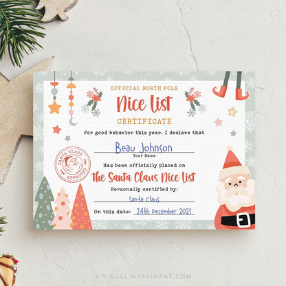 nice list certificate signed by santa claus