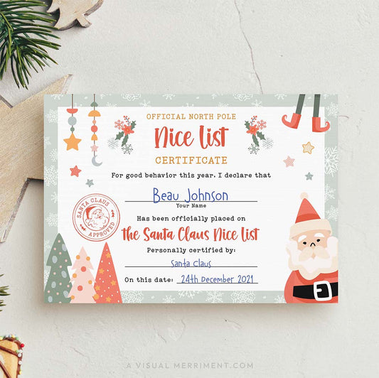 nice list certificate signed by santa claus