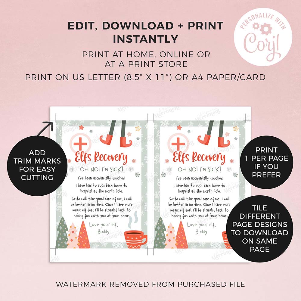 Printable Elf's Recovery poem with instructions on how to download and print