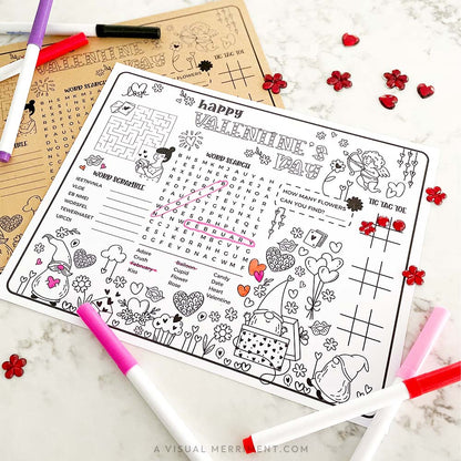 black and white coloring and activity sheet for valentine's day