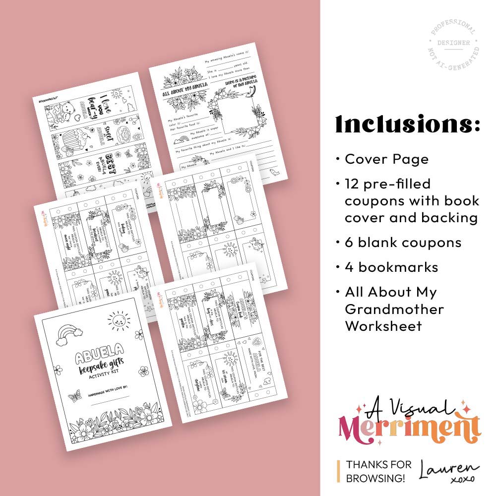 printable gift for Abuela activity kit with pages & listed inclusions 01