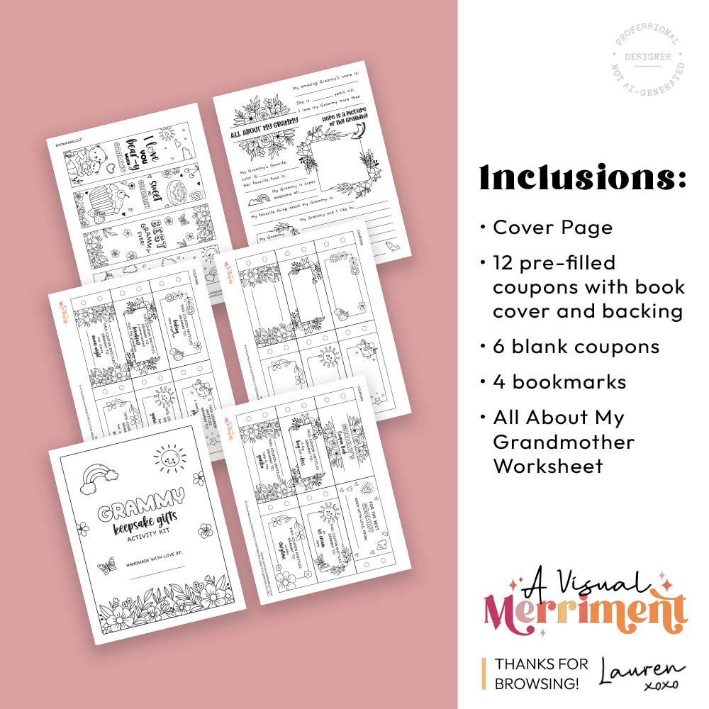 printable gift for Grammy activity kit with pages & listed inclusions 01