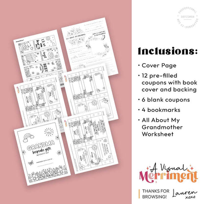 printable gift for Grandma activity kit with pages & listed inclusions 01