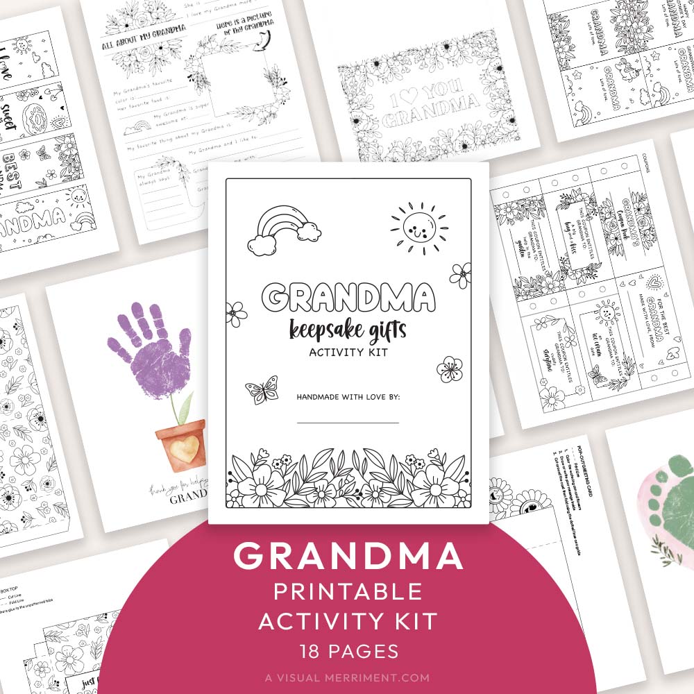 gift for Grandma printable activity kit with various coloring pages