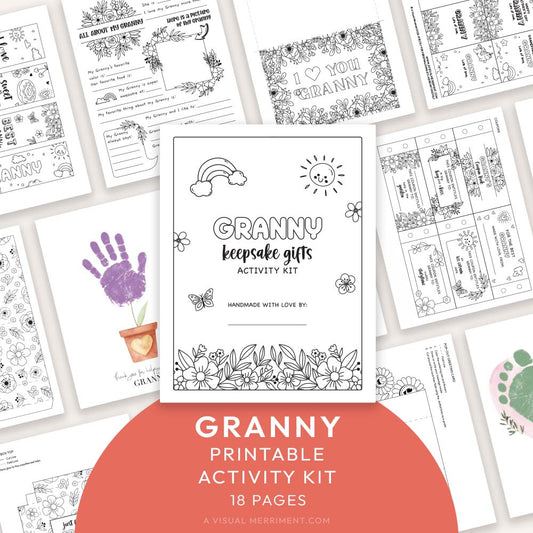 gift for Granny printable activity kit with various coloring pages