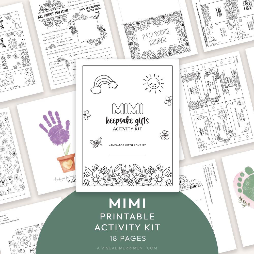 gift for Mimi printable activity kit with various coloring pages