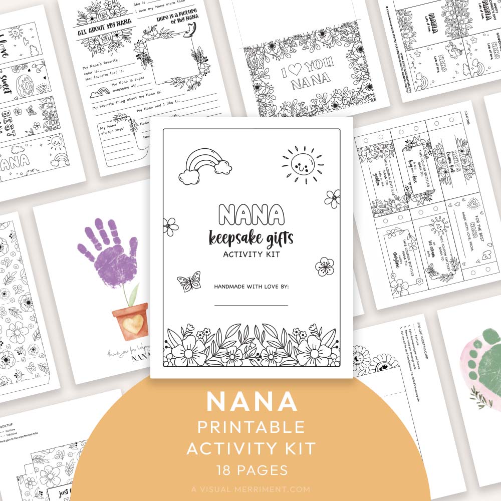 gift for Nana printable activity kit with various coloring pages