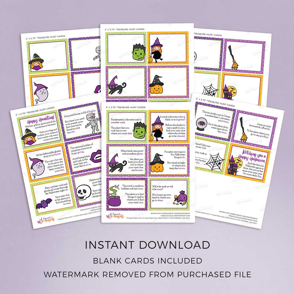 printable halloween scavenger hunt clues cards pages