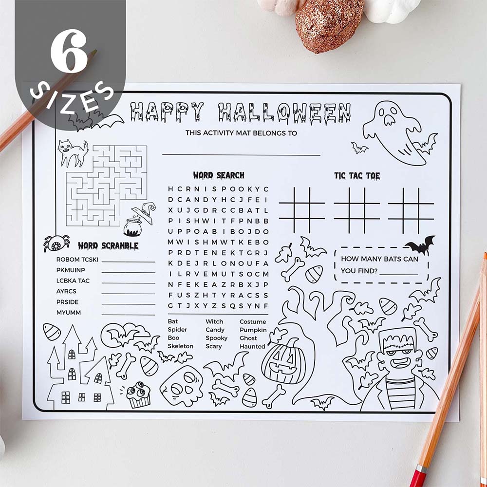 coloring printable halloween activity sheet with pencils and halloween decor elements