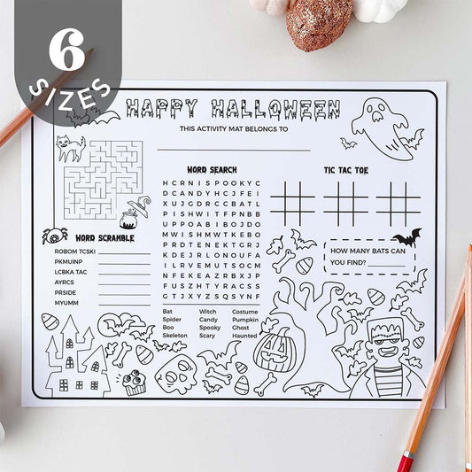 coloring printable halloween activity sheet with pencils and halloween decor elements