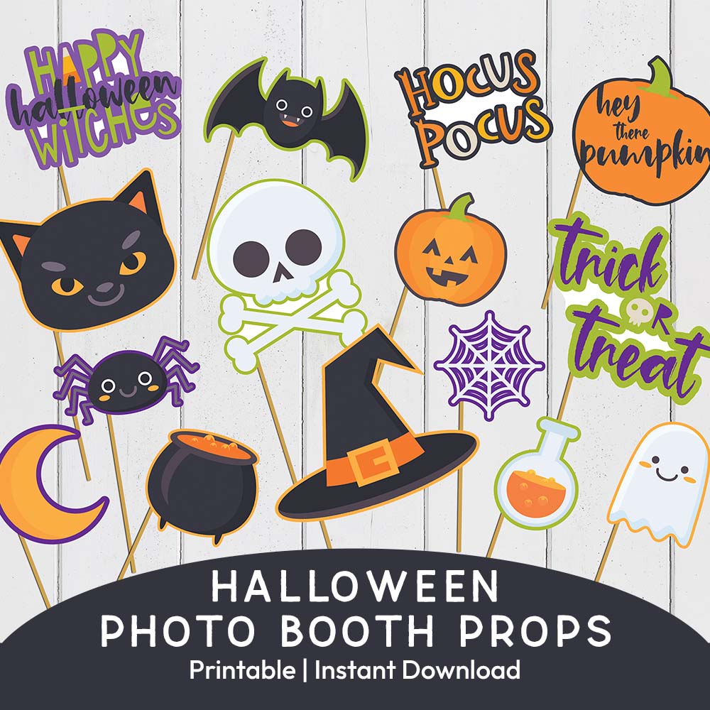 set of halloween photo booth props printables on sticks 