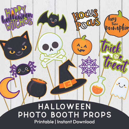 set of halloween photo booth props printables on sticks 