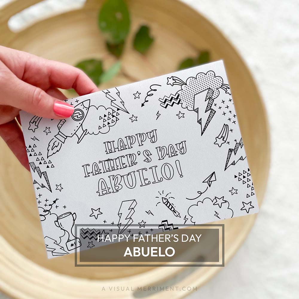 Hand holding kids happy father’s day Abuelo printable coloring card