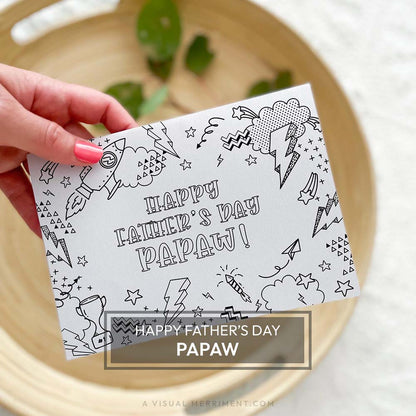 Hand holding kids happy father’s day Papaw printable coloring card