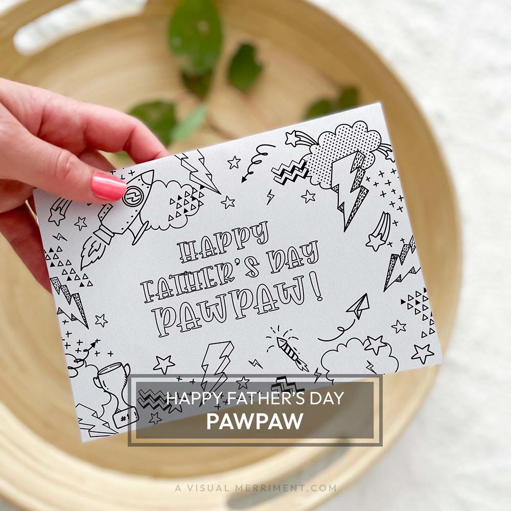 Hand holding kids happy father’s day Pawpaw printable coloring card