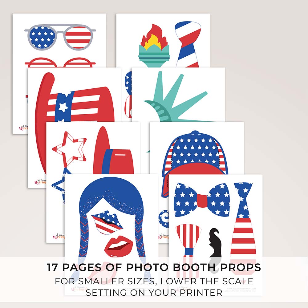 8 pages of Printable 4th of July Photo Booth Props in patriotic elements