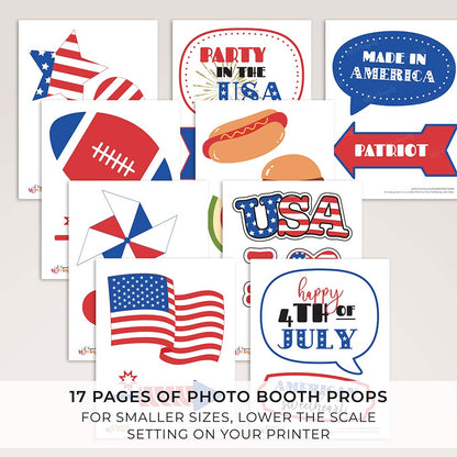 9 pages of Printable 4th of July Photo Booth Props in patriotic elements