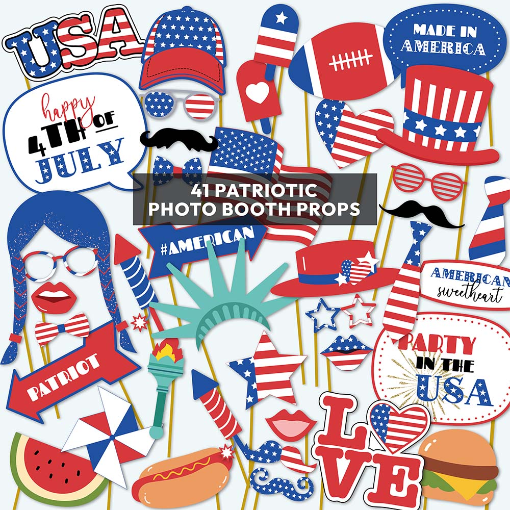 graphic with Printable 4th of July Photo Booth Props on sticks
