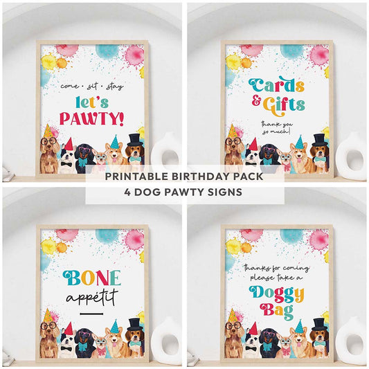 set of 4 pawty dogs printable party signs collage bundle