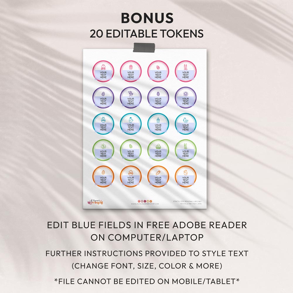 editable page of discs with easter egg token rewards and instructions